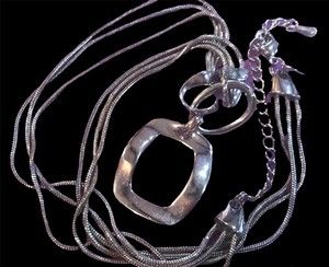 LIA SOPHIA Silver Tone Chain Necklace Hammered Pendant